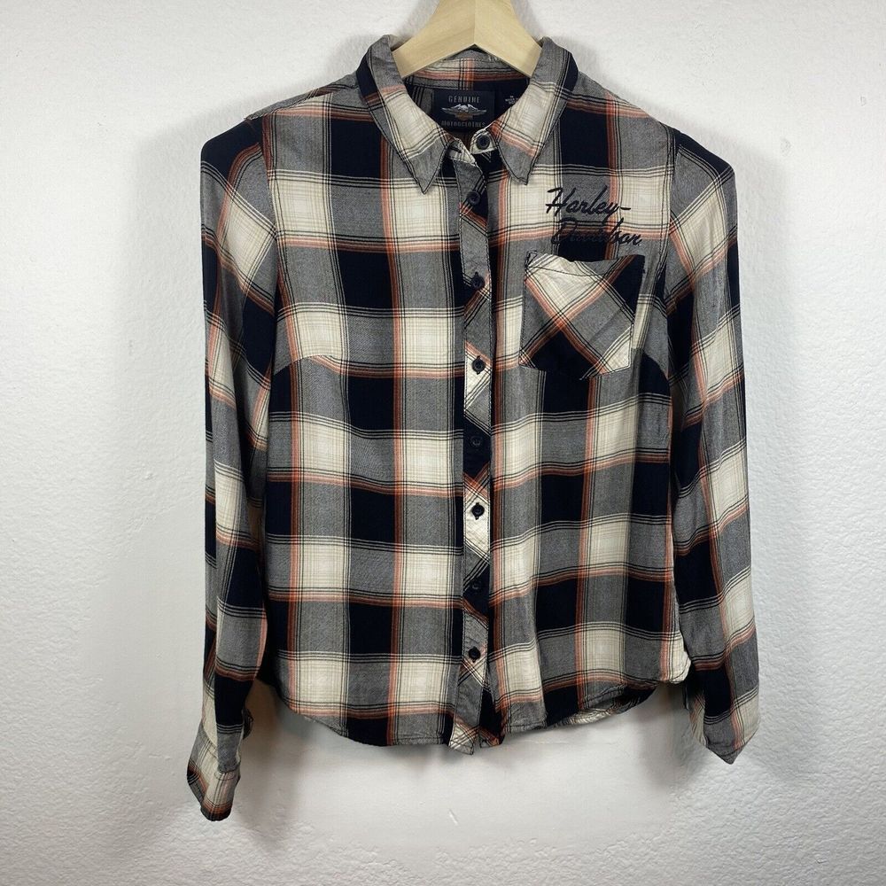 Harley-Davidson® Women's Med Shirt Plaid Button Up Embroidered Logo‎ Motorocycle